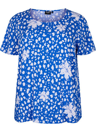 FLASH - Viscose blouse met korte mouwen en print, Nautical Bl.Wh.AOP, Packshot image number 0