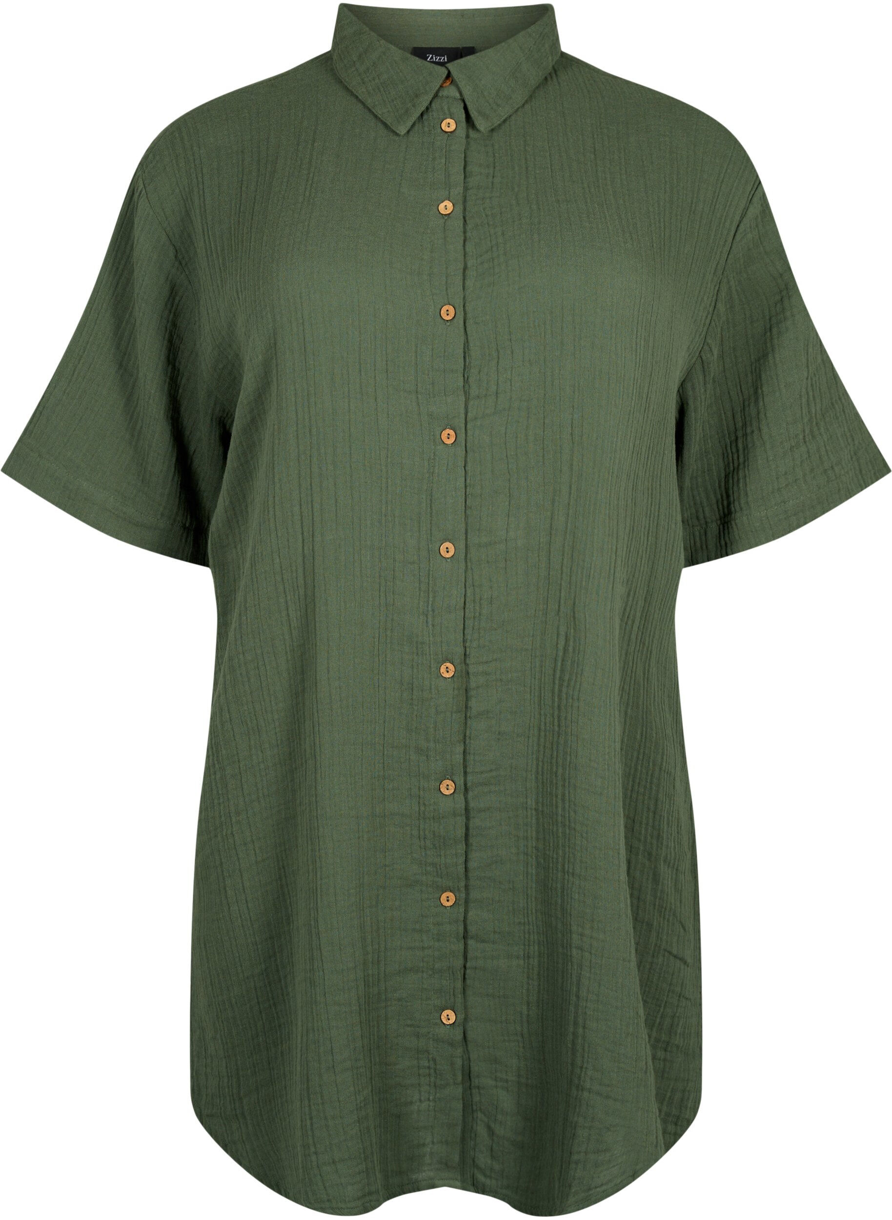 Zizzi Shirt met korte mouwen en knopen, Thyme, Packshot image number 0