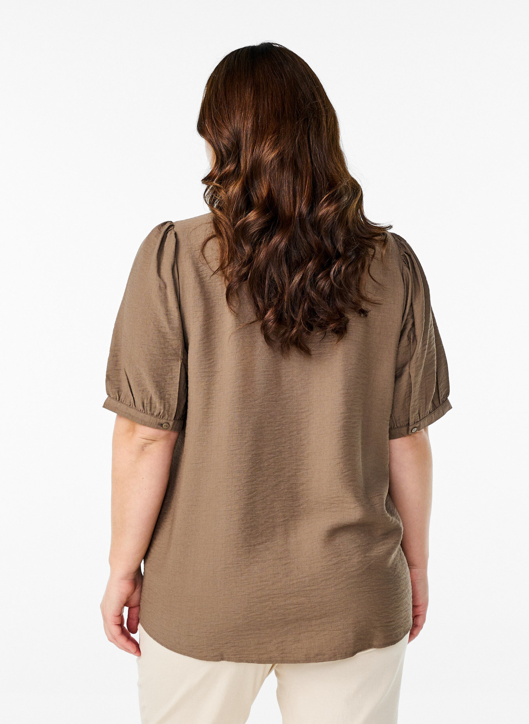 Zizzi Viscose blouse met 1/2 mouwen, Bruin, Model image number 2