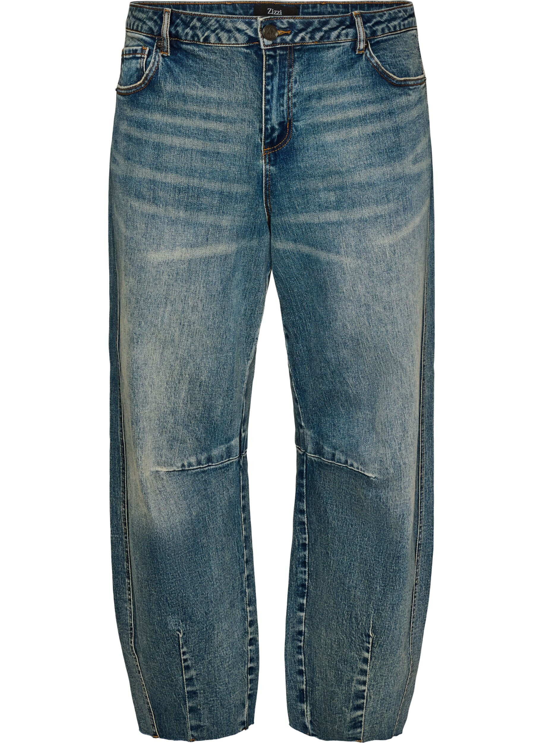 Barrel-fit jeans met een distressed wash