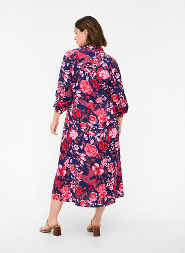 Gebloemde viscose jurk met verstelbaar trekkoord, Flower AOP, Model image number 1