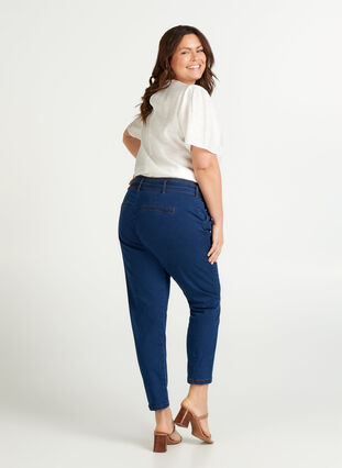 Cropped jeans met riem, Blue denim, Model image number 1
