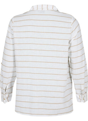 Shirtblouse met knoopsluiting van katoen-linnenmix, White Taupe Stripe, Packshot image number 1