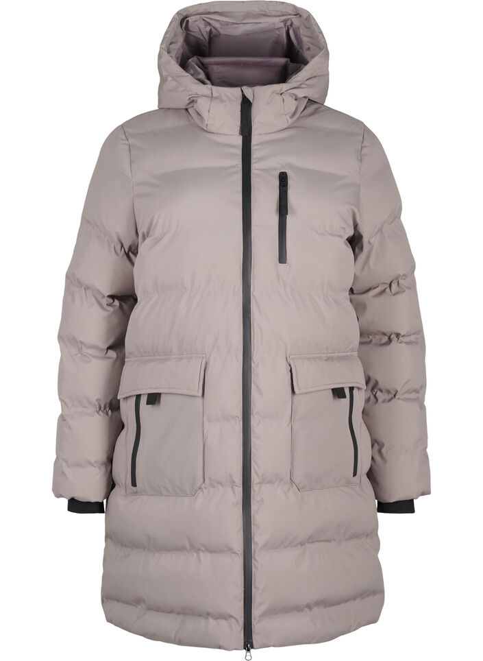Pufferjas met capuchon en zakken, Beige, Packshot image number 0