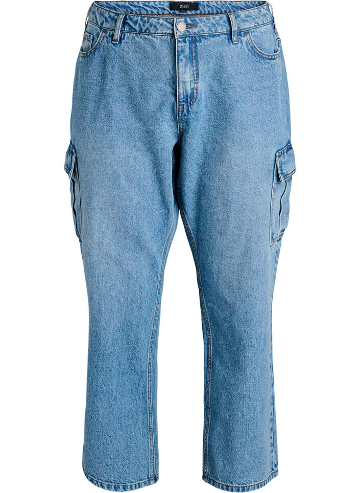 Losse pasvorm cargo jeans met hoge taille, Light Blue, Packshot image number 0