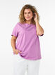 T-shirt van biologisch katoen met open broderie, Paars, Model image number 0