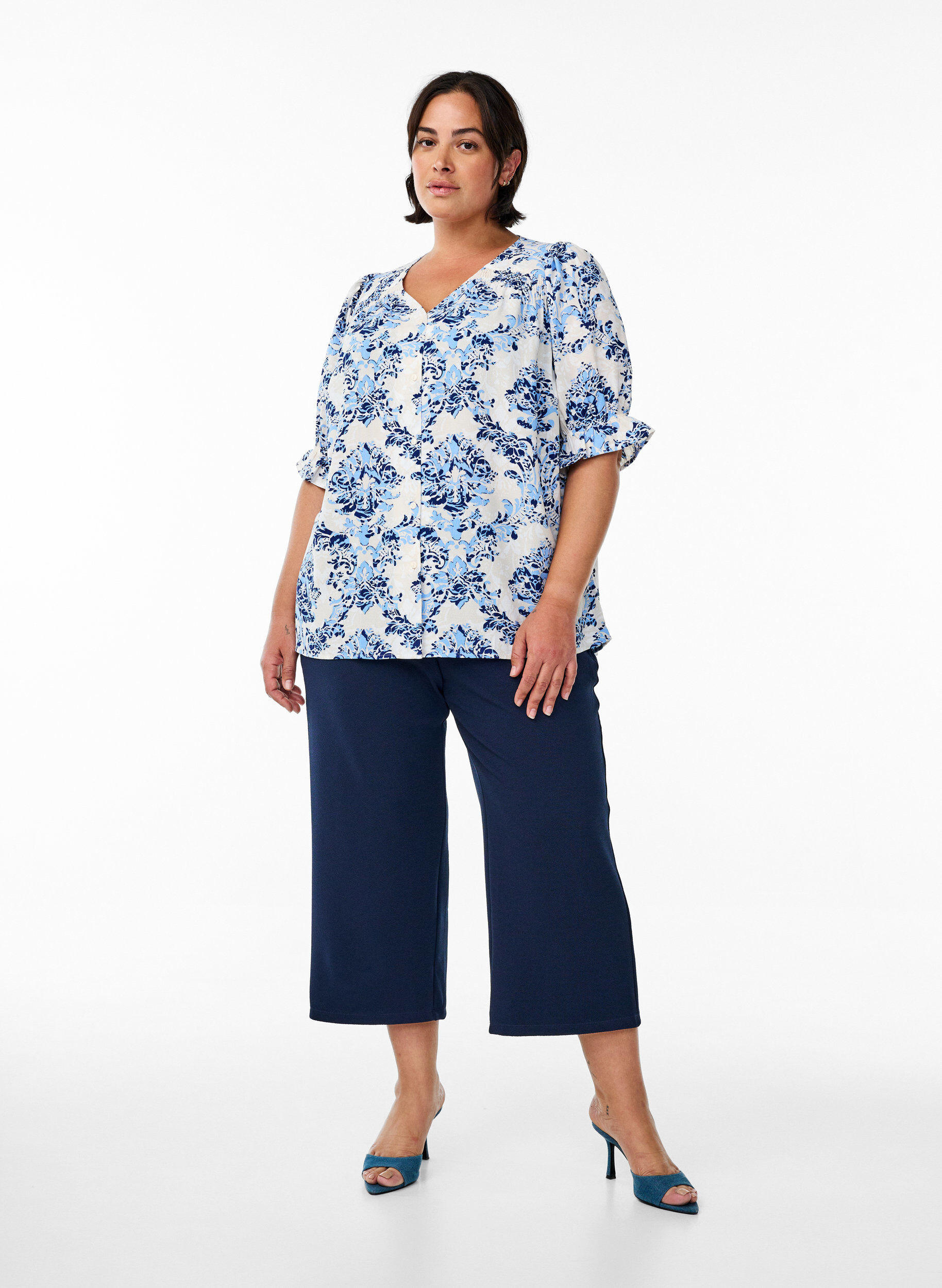 Zizzi Shirtblouse met 1/2 mouwen, Beige, Model image number 1