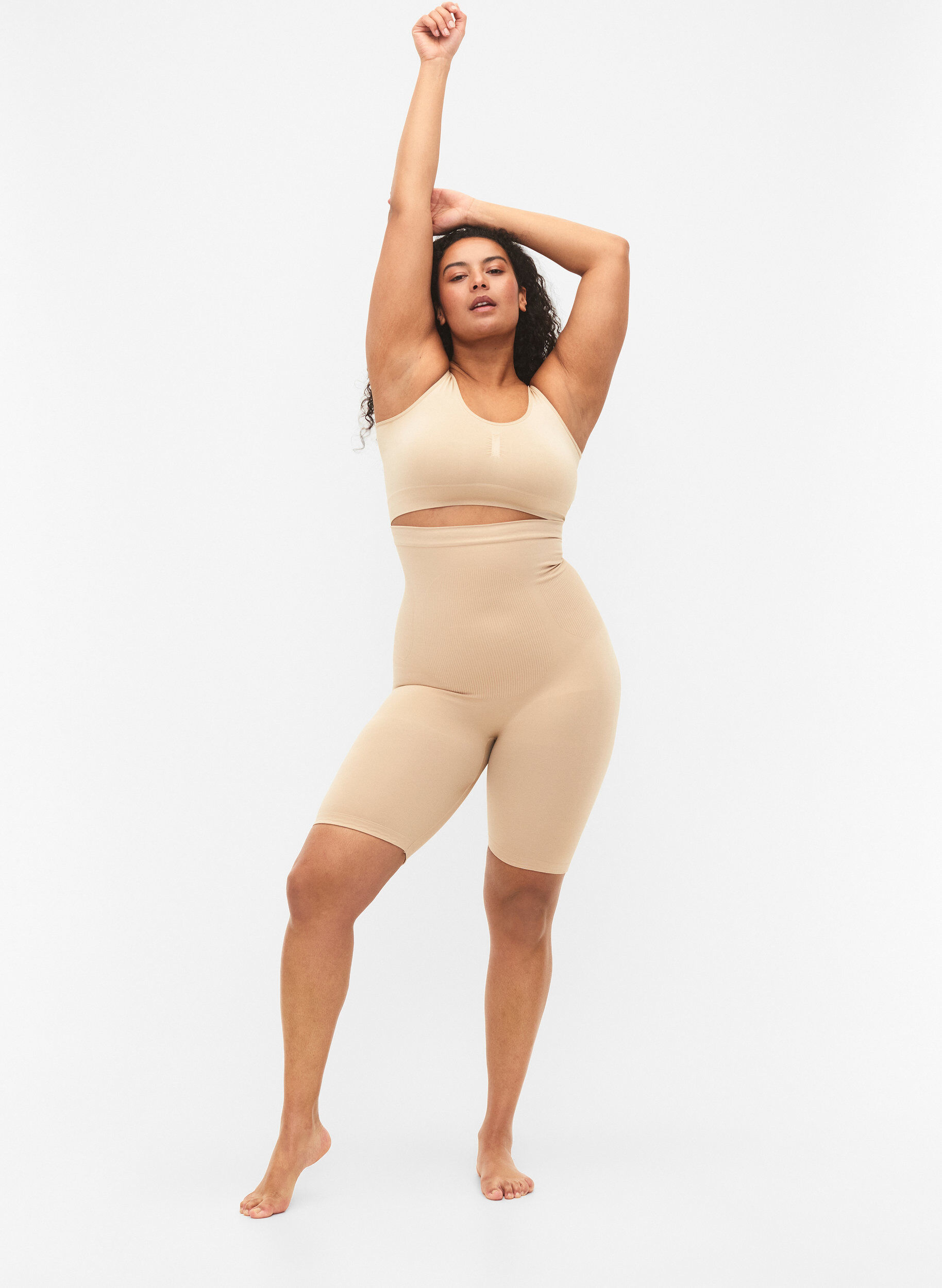 Zizzi Shapewear shorts met hoge taille, Beige, Model image number 1