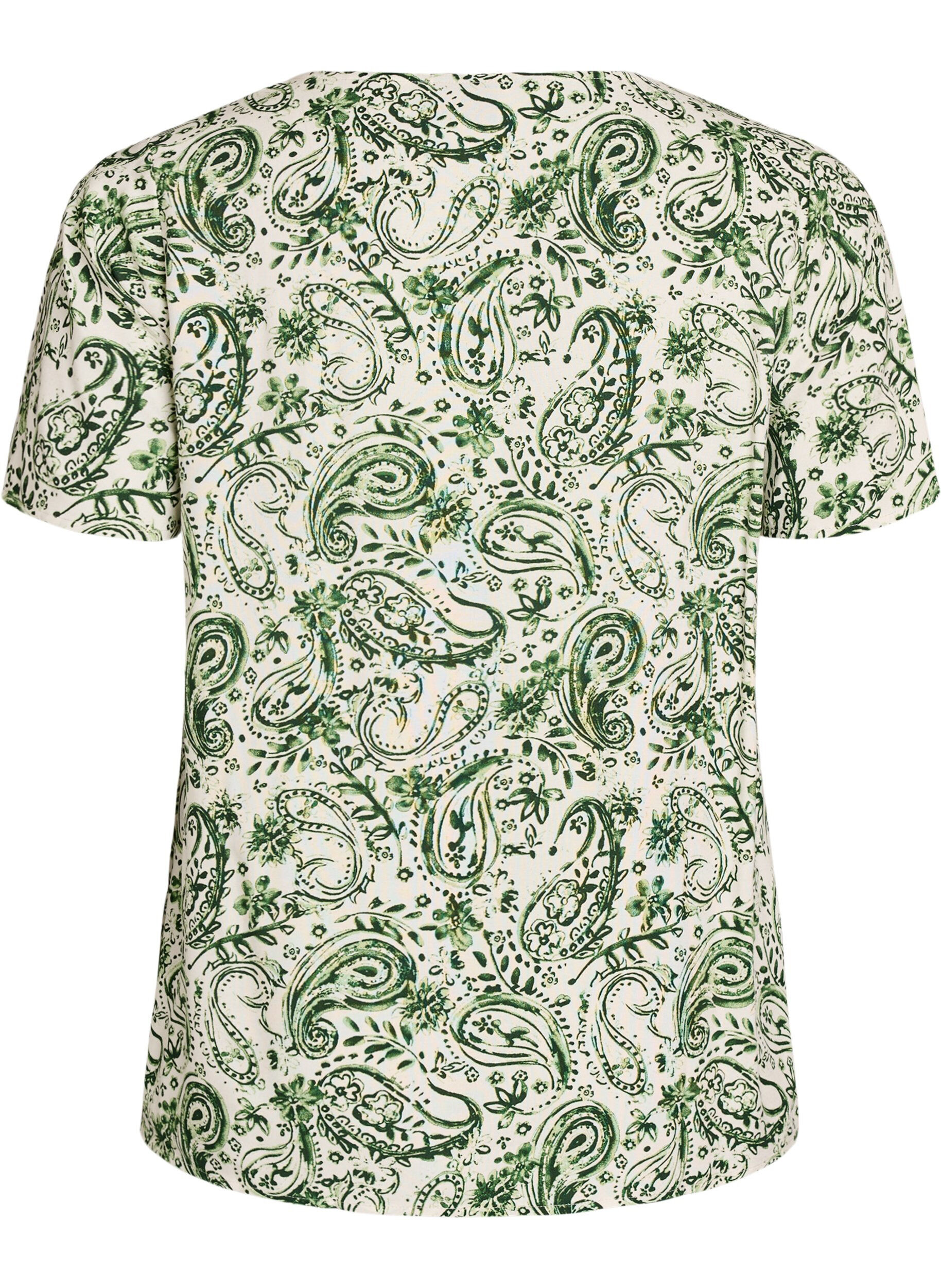 Zizzi Viscose blouse met korte mouwen en print, Groen, Packshot image number 1