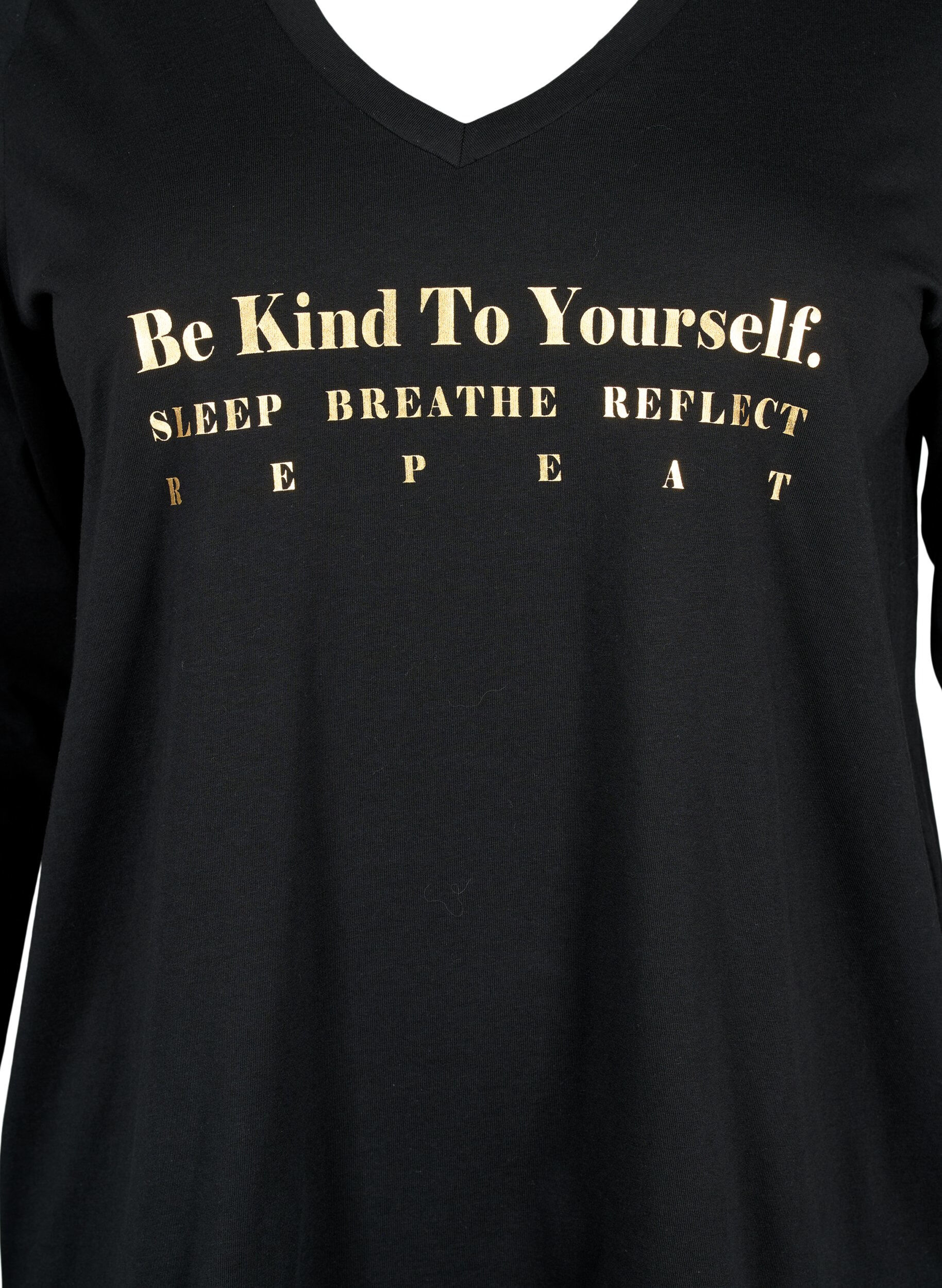 Zizzi Katoenen nachthemd met tekstopdruk, Black W. Be, Packshot image number 2