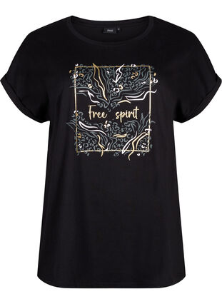 T-shirt van biologisch katoen met gouden opdruk, Black W. Free, Packshot image number 0