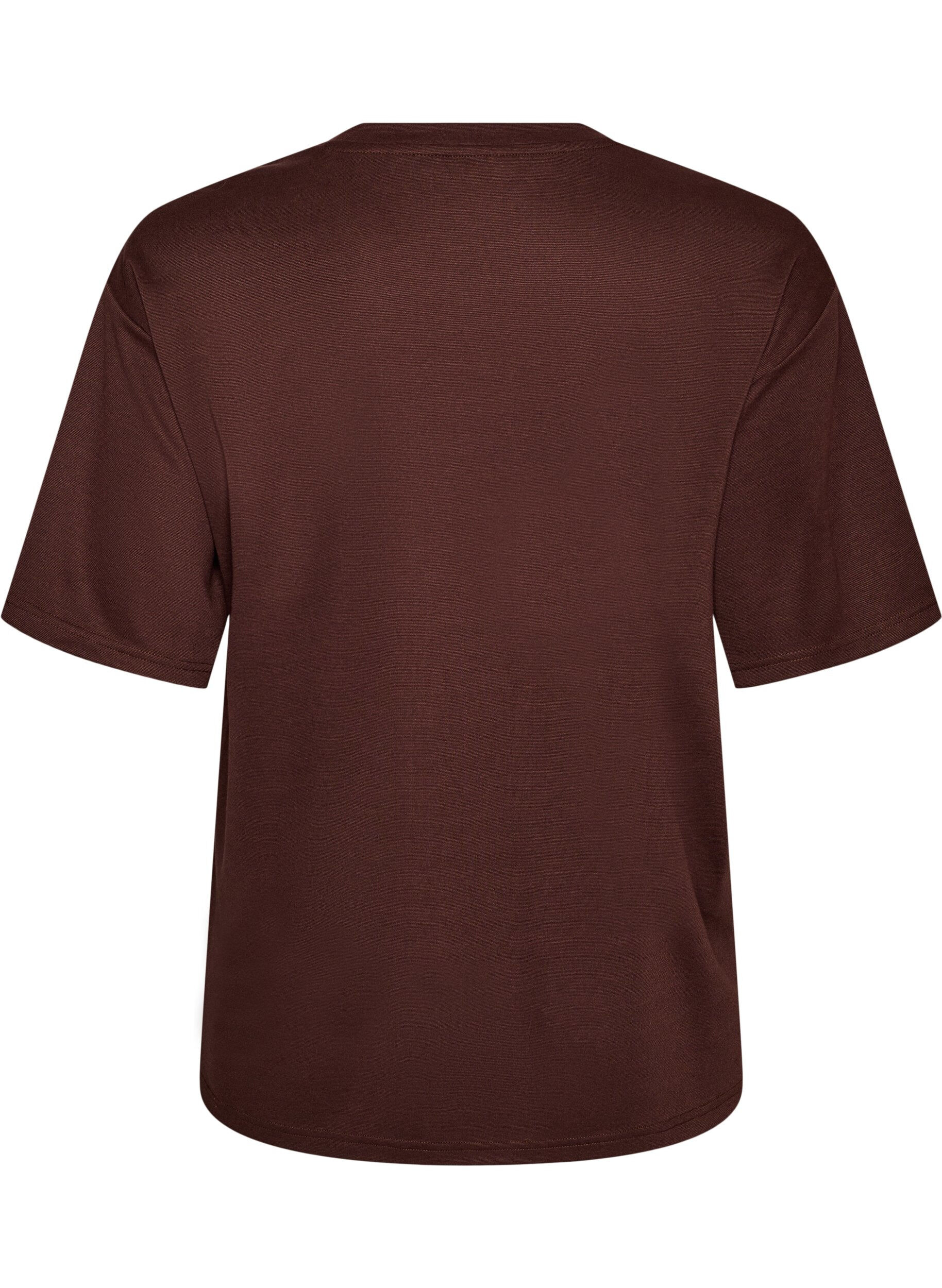 ZizziT-shirt met strass-steentjes en ronde hals, Bruin, Packshot image number 1