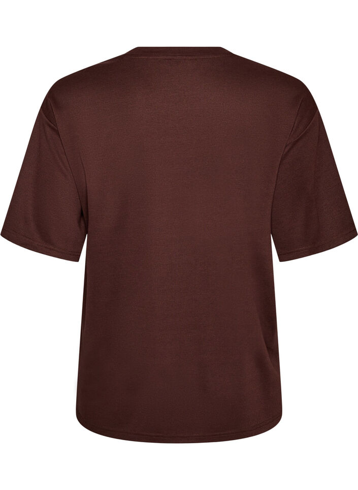 T-shirt met strass-steentjes en ronde hals, Bruin, Packshot image number 1