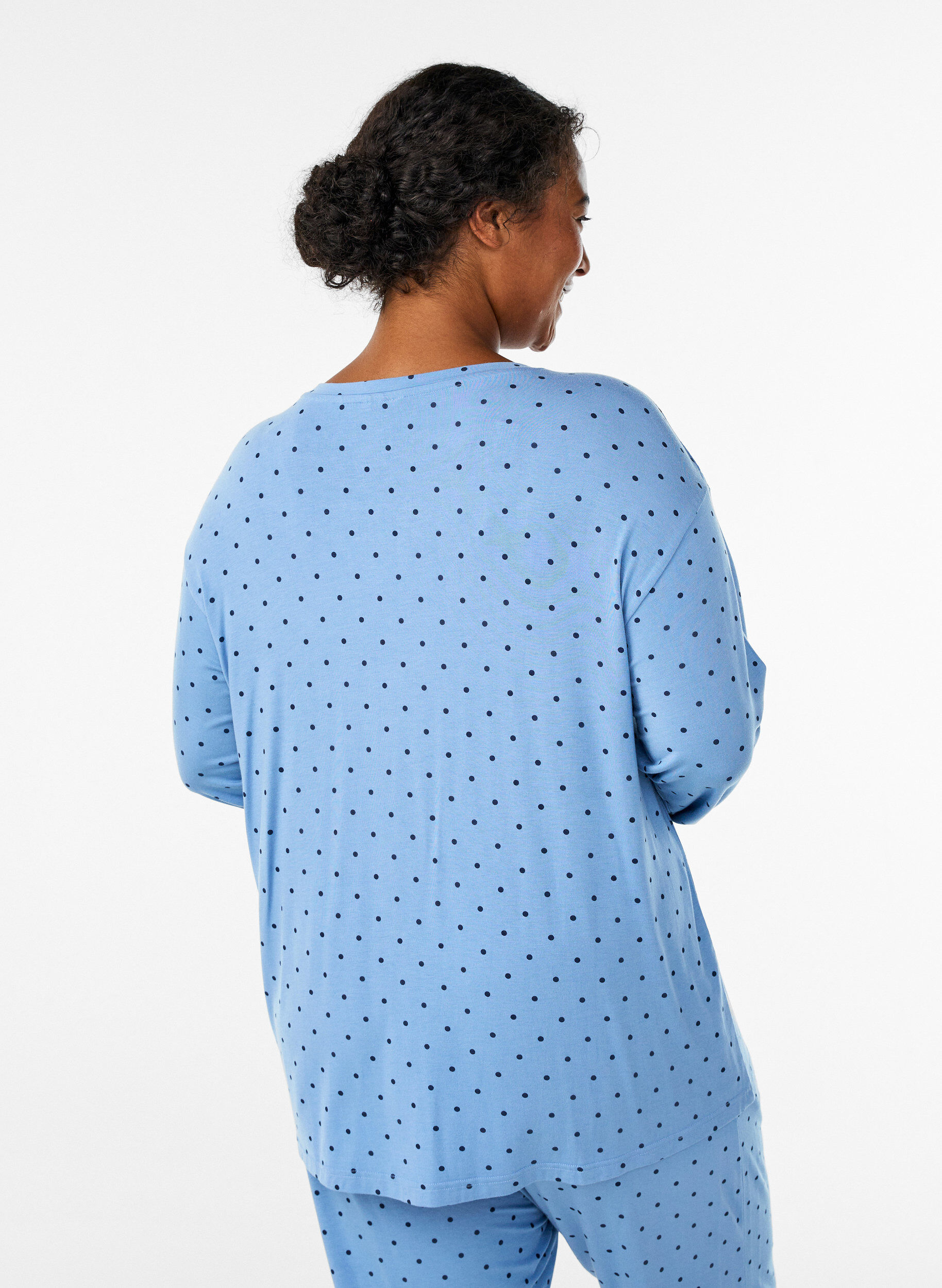 Zizzi Nachtblouse in modal met lange mouwen, Blauw, Model image number 2