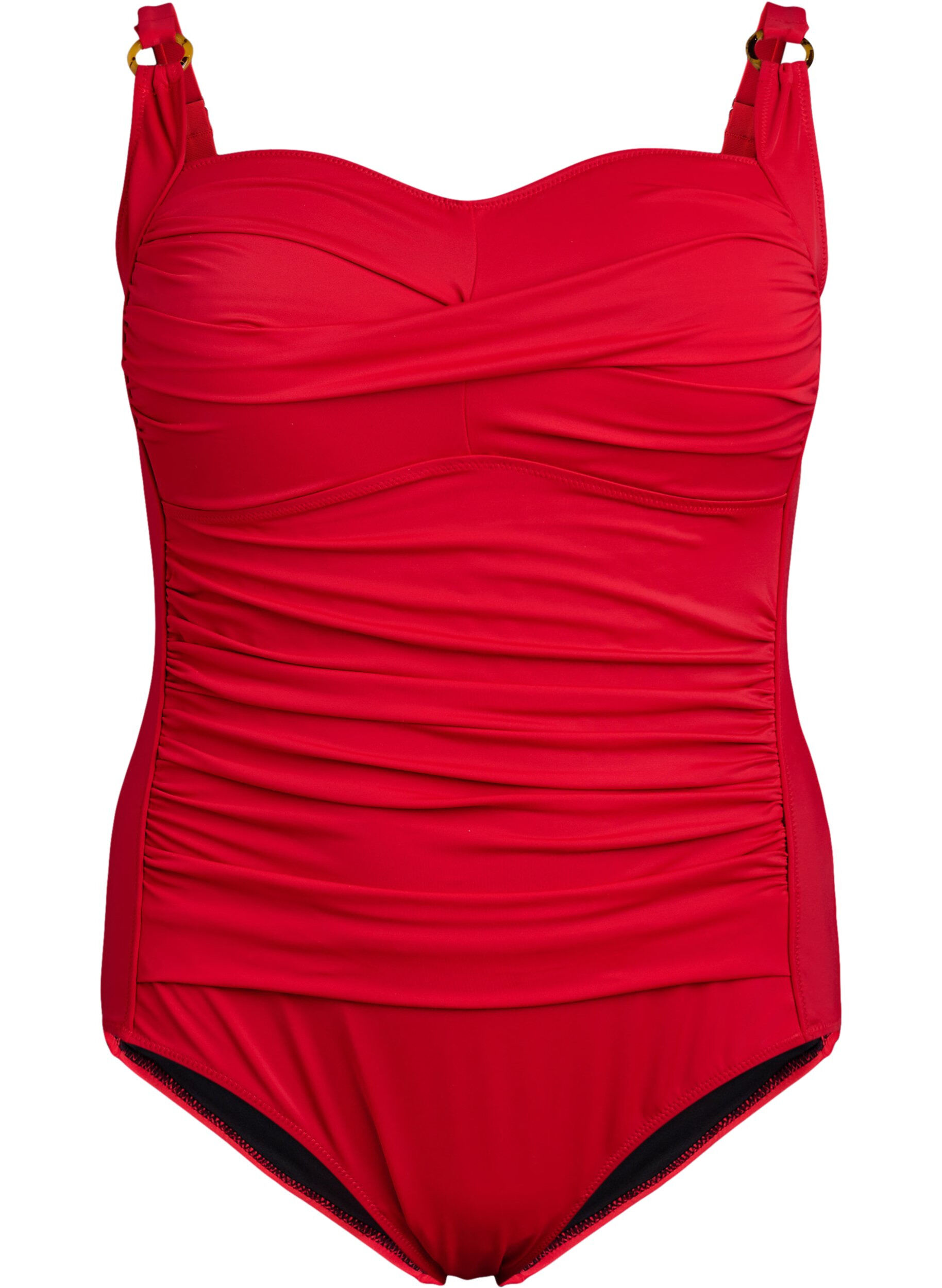 ZizziGewatteerd badpak met draperie, Rood, Packshot image number 0