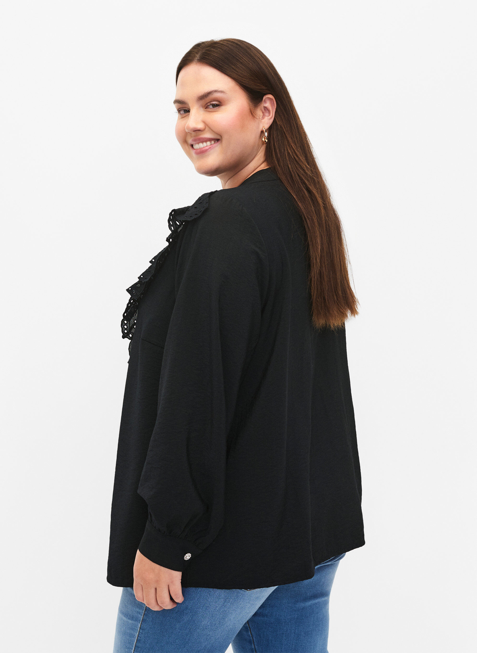 Zizzi Viscose overhemdblouse met ruches, Black, Model image number 1