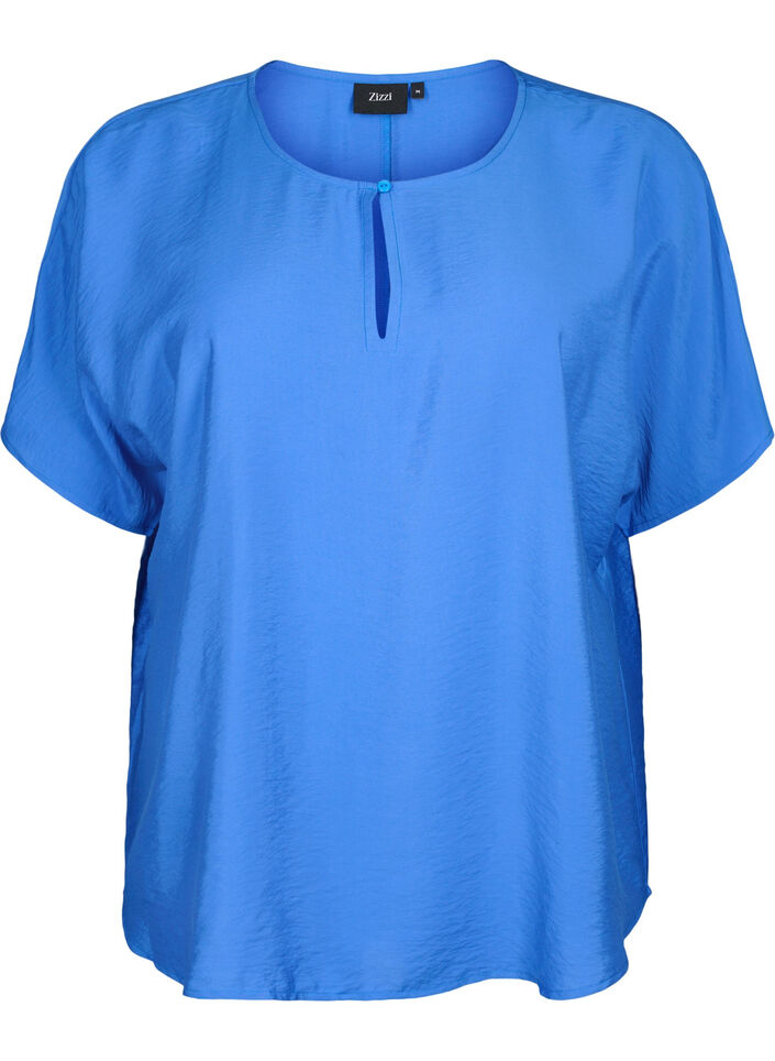 Blouse met korte mouwen van viscose, Monaco Blue, Packshot image number 0