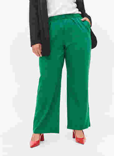 Flared broek met elastiek in de taille, Verdant Green, Model image number 2