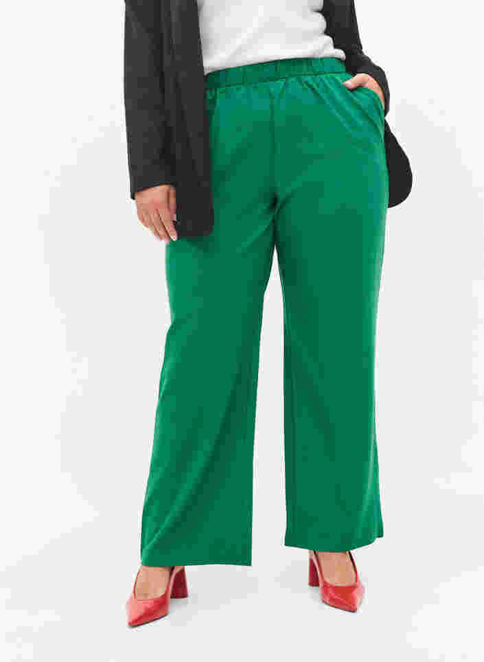 Flared broek met elastiek in de taille, Verdant Green, Model image number 2