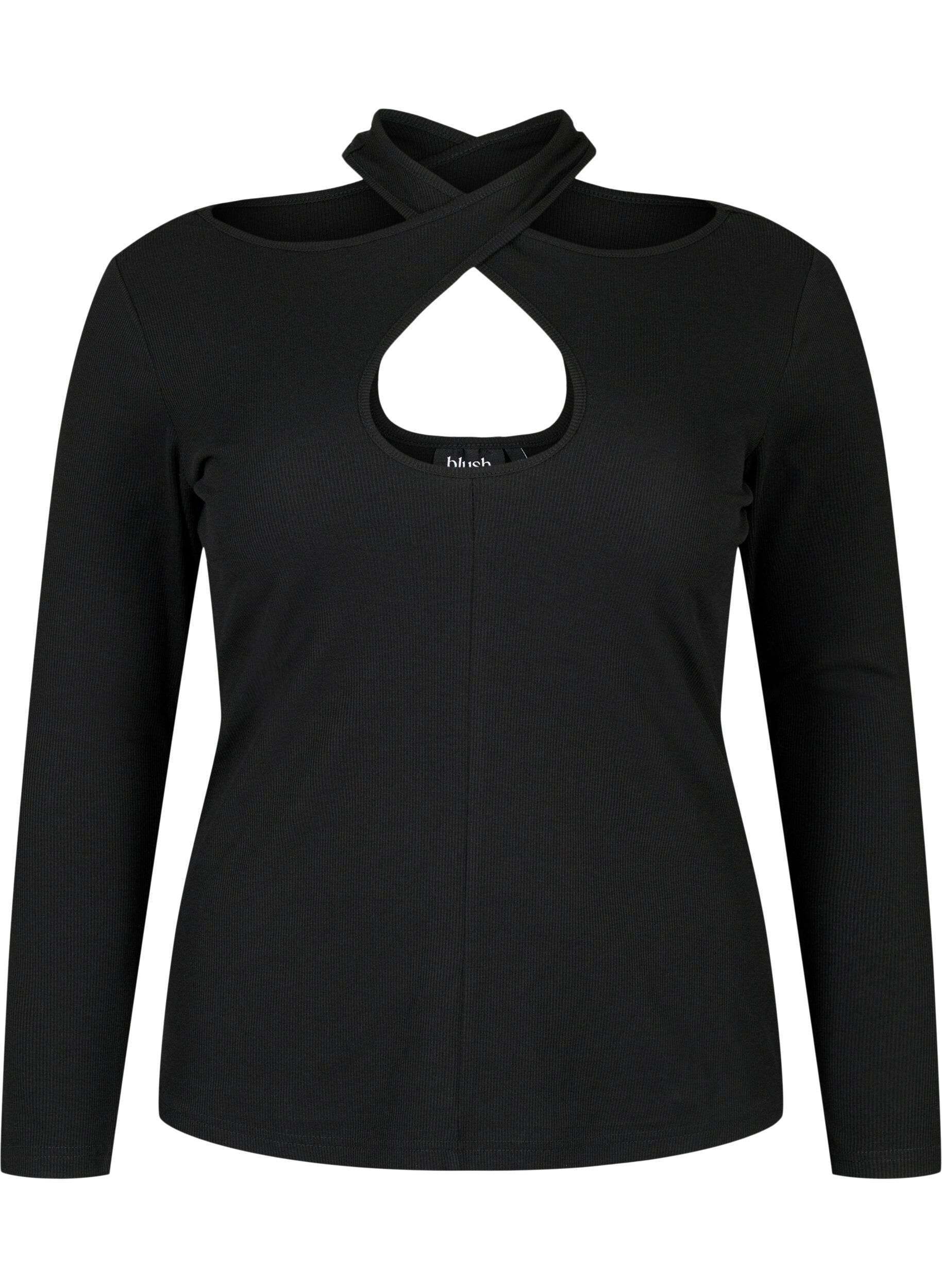 Zizzi Gesneden blouse met lange mouw, Black, Packshot image number 0