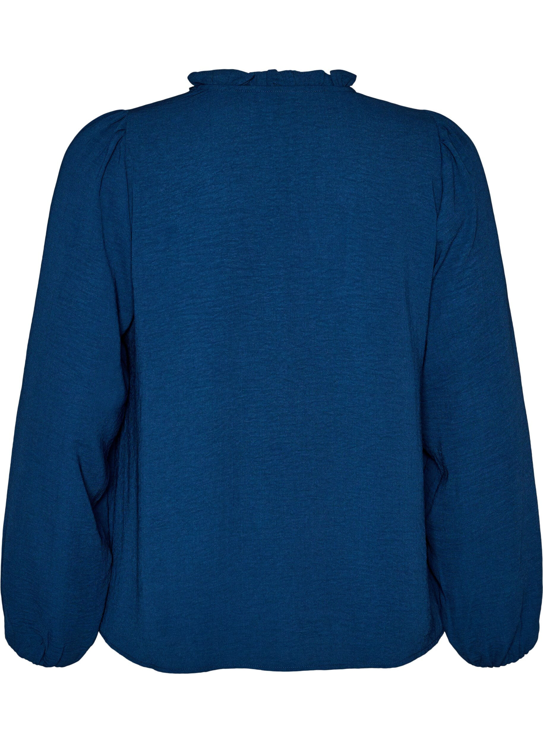 ZizziBlouse met V-hals en gehaakte sierband, Blauw, Packshot image number 1