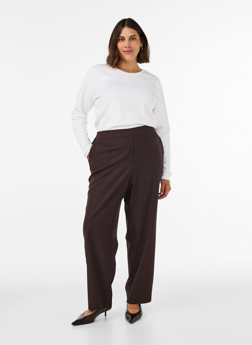 Basic T-shirt met ronde hals en lange mouwen, Wit, Model image number 1