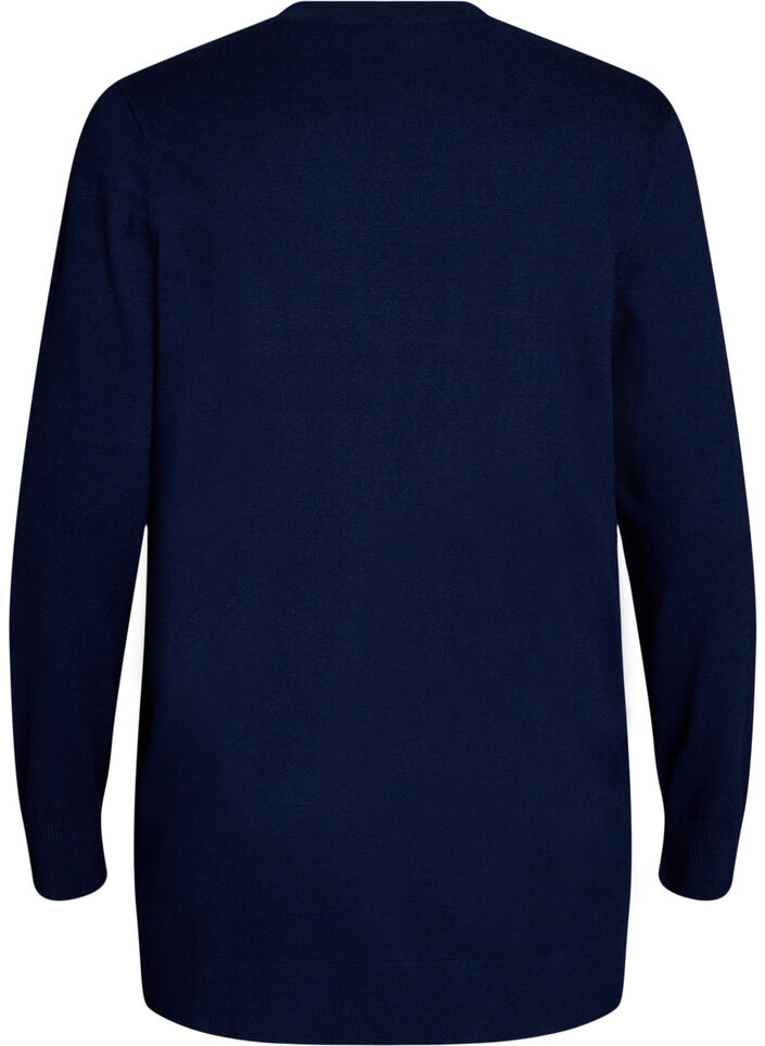 Lange open knit vest met zakken, Blauw, Packshot image number 1