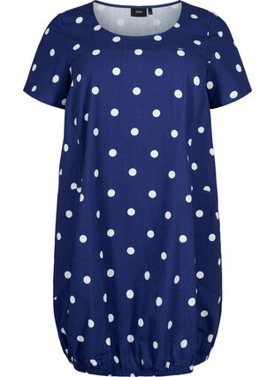 Bedrukte katoenen jurk met korte mouw, Medieval Blue DOT, Packshot image number 0