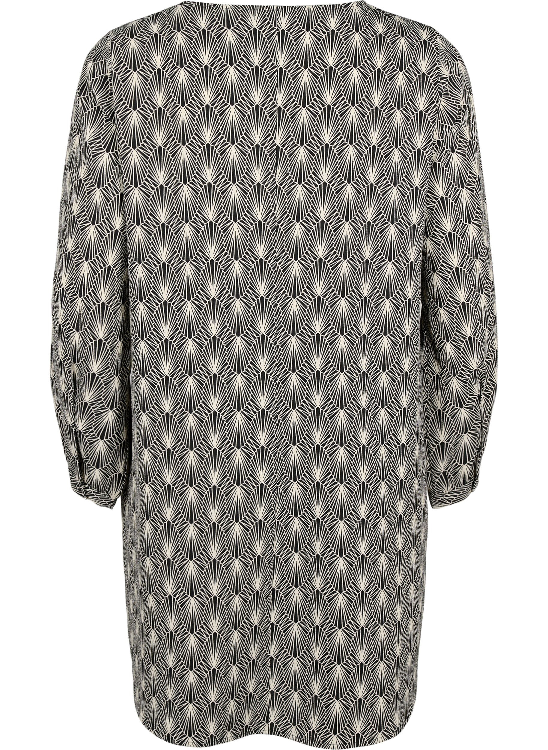 Zizzi Jurk met V-hals en print, Birch Graphic AOP, Packshot image number 1