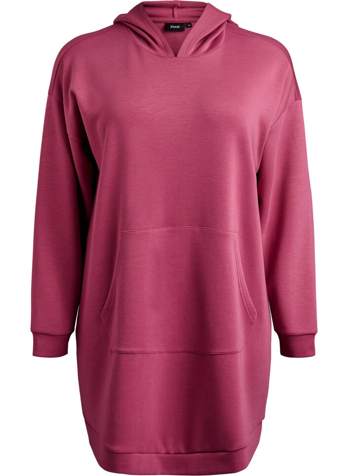 Korte hoodie jurk met een kangoeroezak, Roze, Packshot image number 0