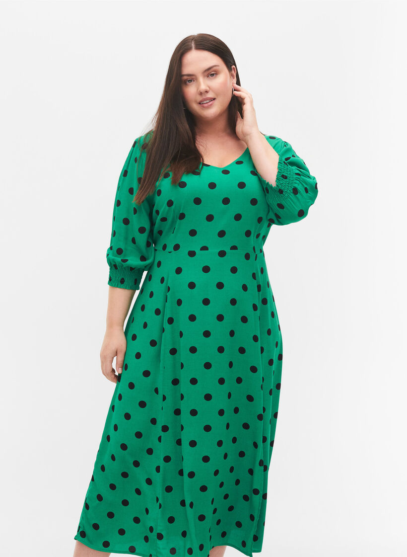 Polka stippen viscose midi jurk, Jolly Green Dot AOP, Model image number 2