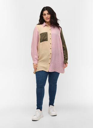 Color-block blouse van viscosemix, Pink Blocking, Model image number 2