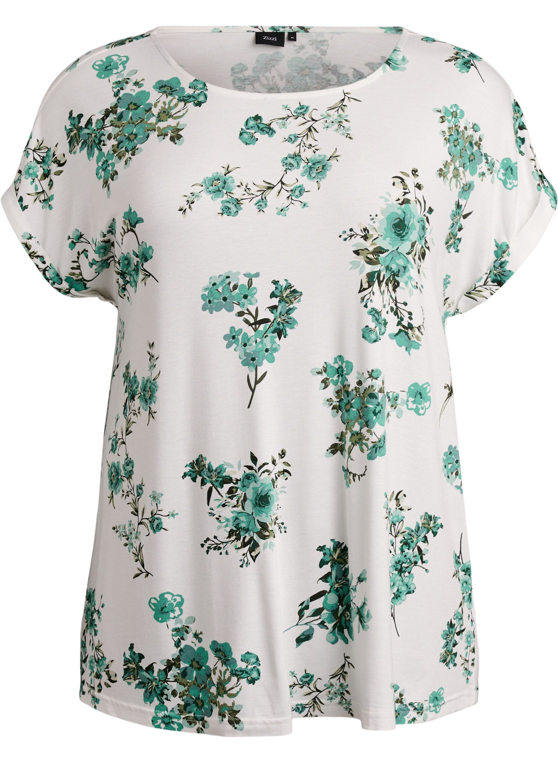 Zizzi T-shirt met bloemenprint, Wit, Packshot image number 0
