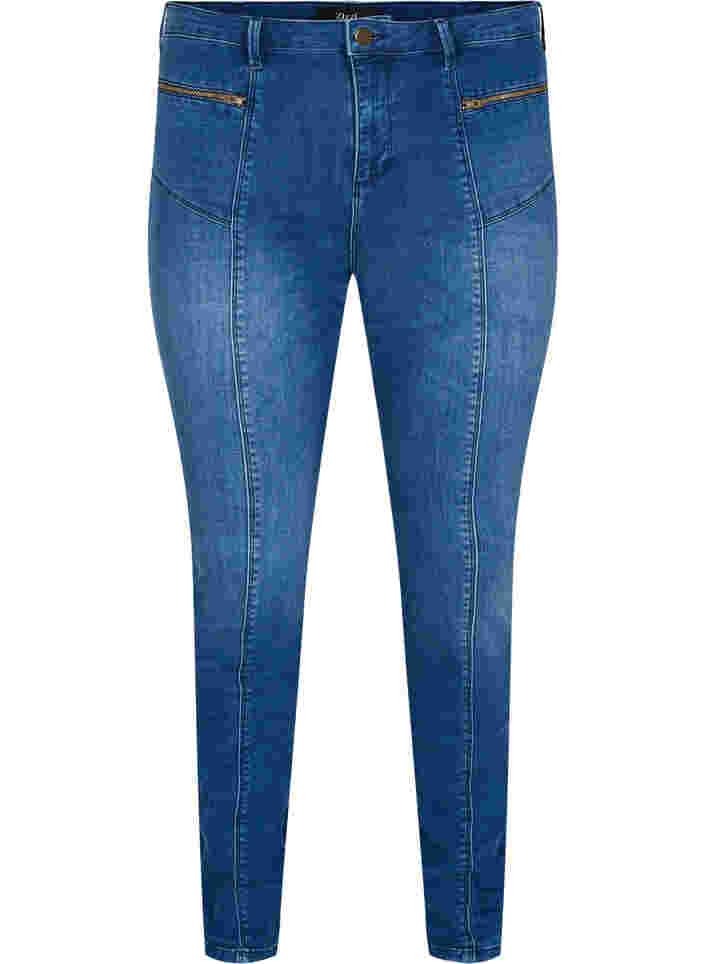 Dual core Amy jeans met hoge taille, Blue denim, Packshot image number 0