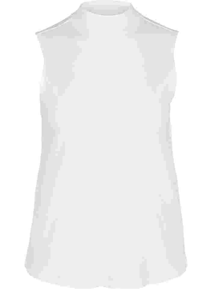 Katoenen top met hoge hals en ribstructuur, Bright White, Packshot