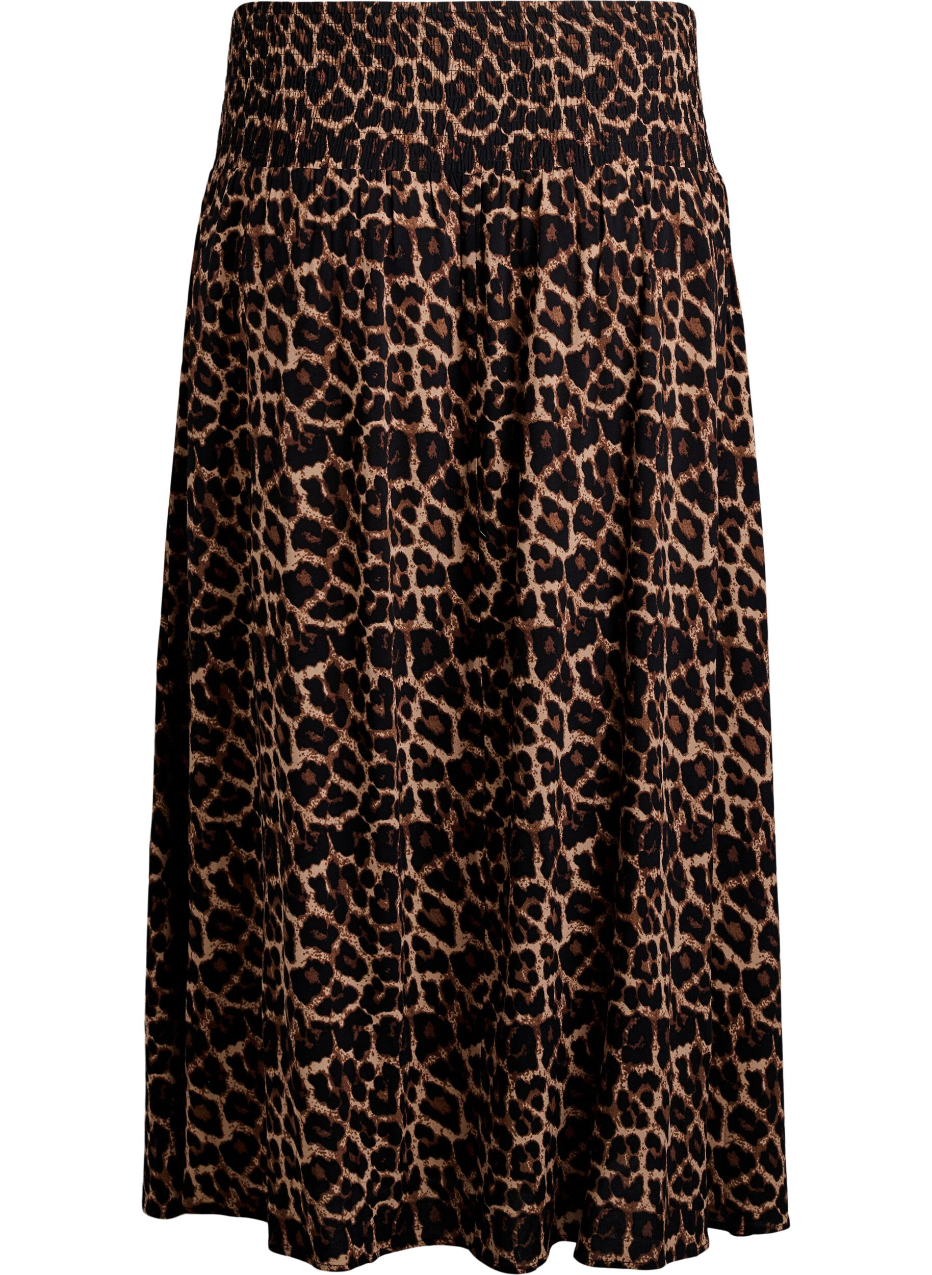 ZizziMaxi rok in viscose met smokwerk, Bruin, Packshot image number 1