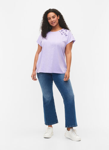 Katoenen t-shirt met bladprint, Lavender C Leaf, Model image number 2