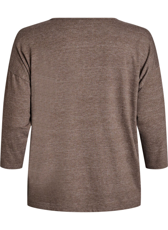 Jersey blouse met 3/4 mouwen, Bruin, Packshot image number 1