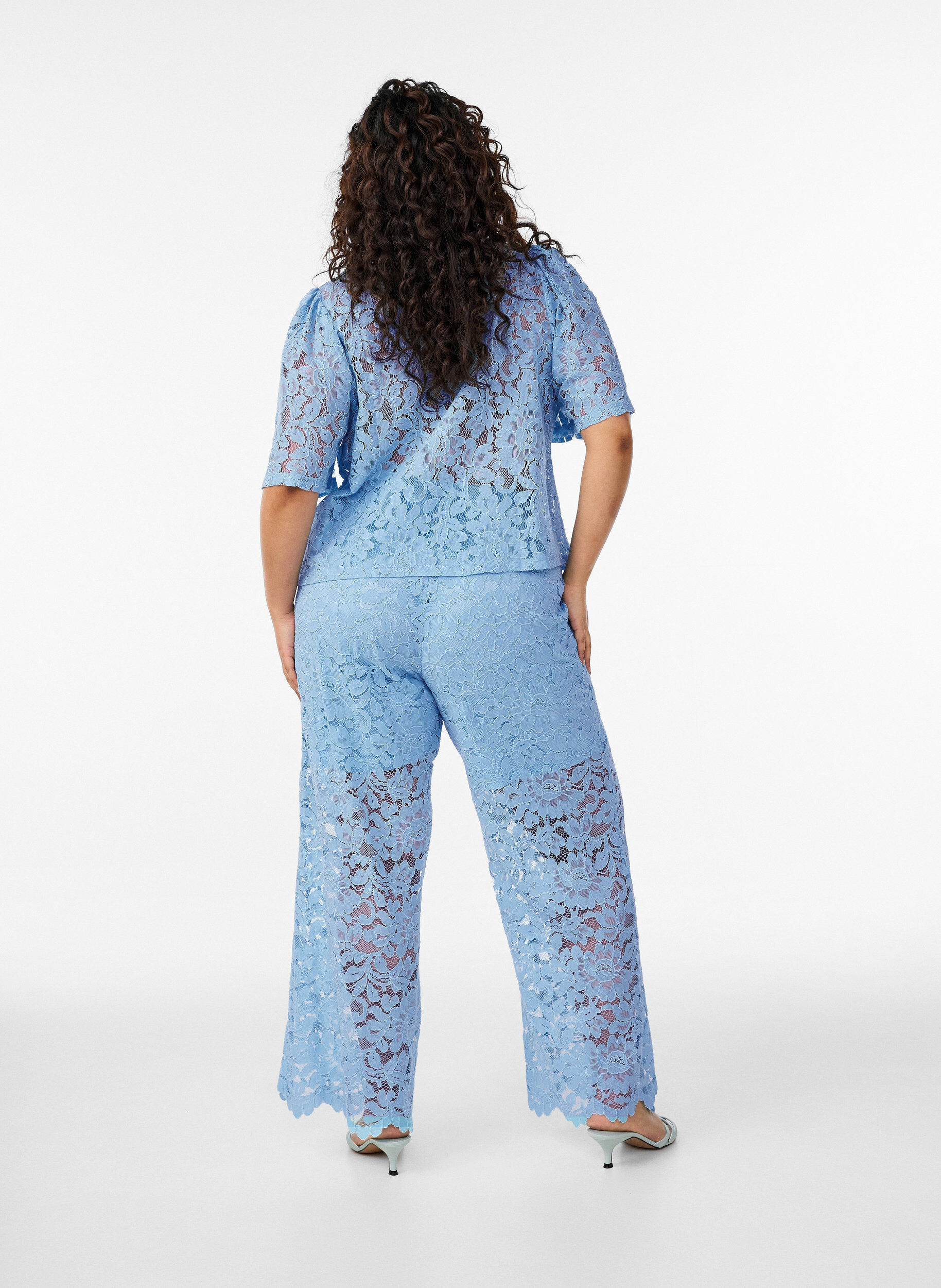ZizziHoog getailleerde kanten broek met rechte pijpen, Blauw, Model image number 1
