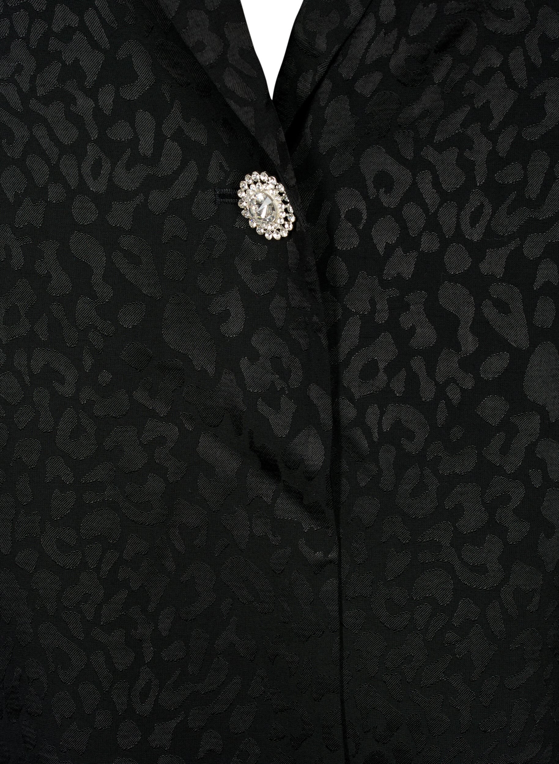 Zizzi Dubbelgestikte jacquardblazer van viscose, Black, Packshot image number 2