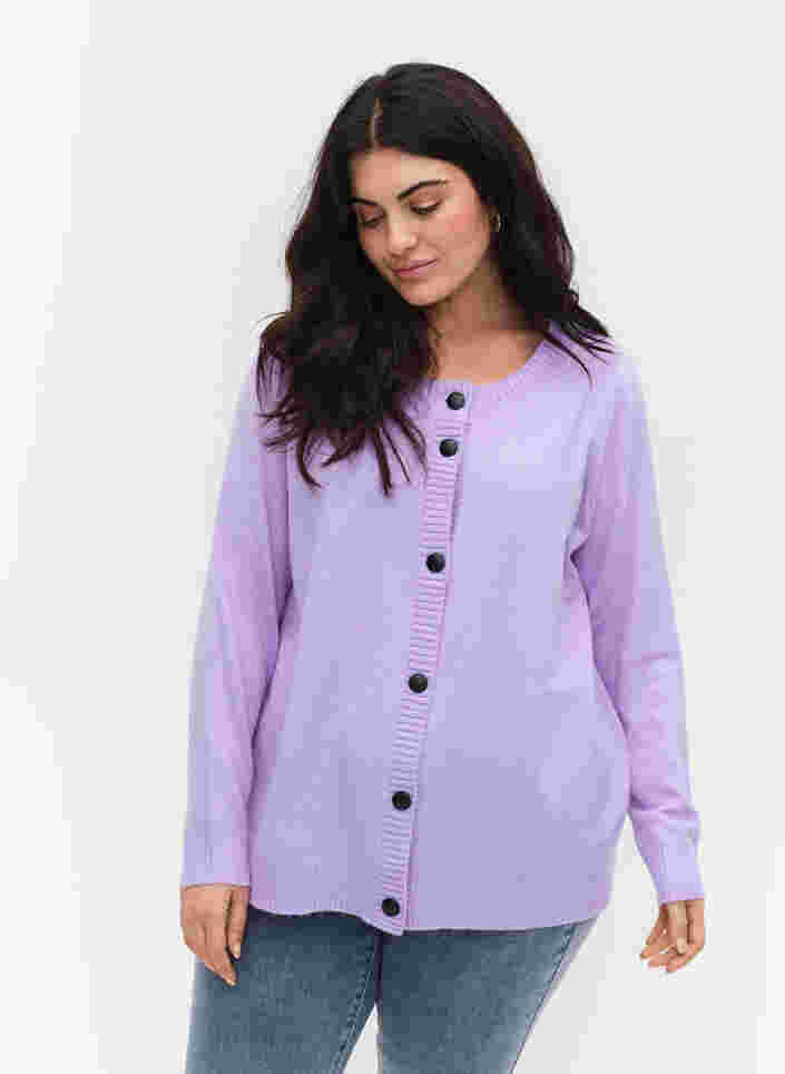 Kort gebreid vest met contrasterende knopen, Purple Rose Mel., Model image number 0