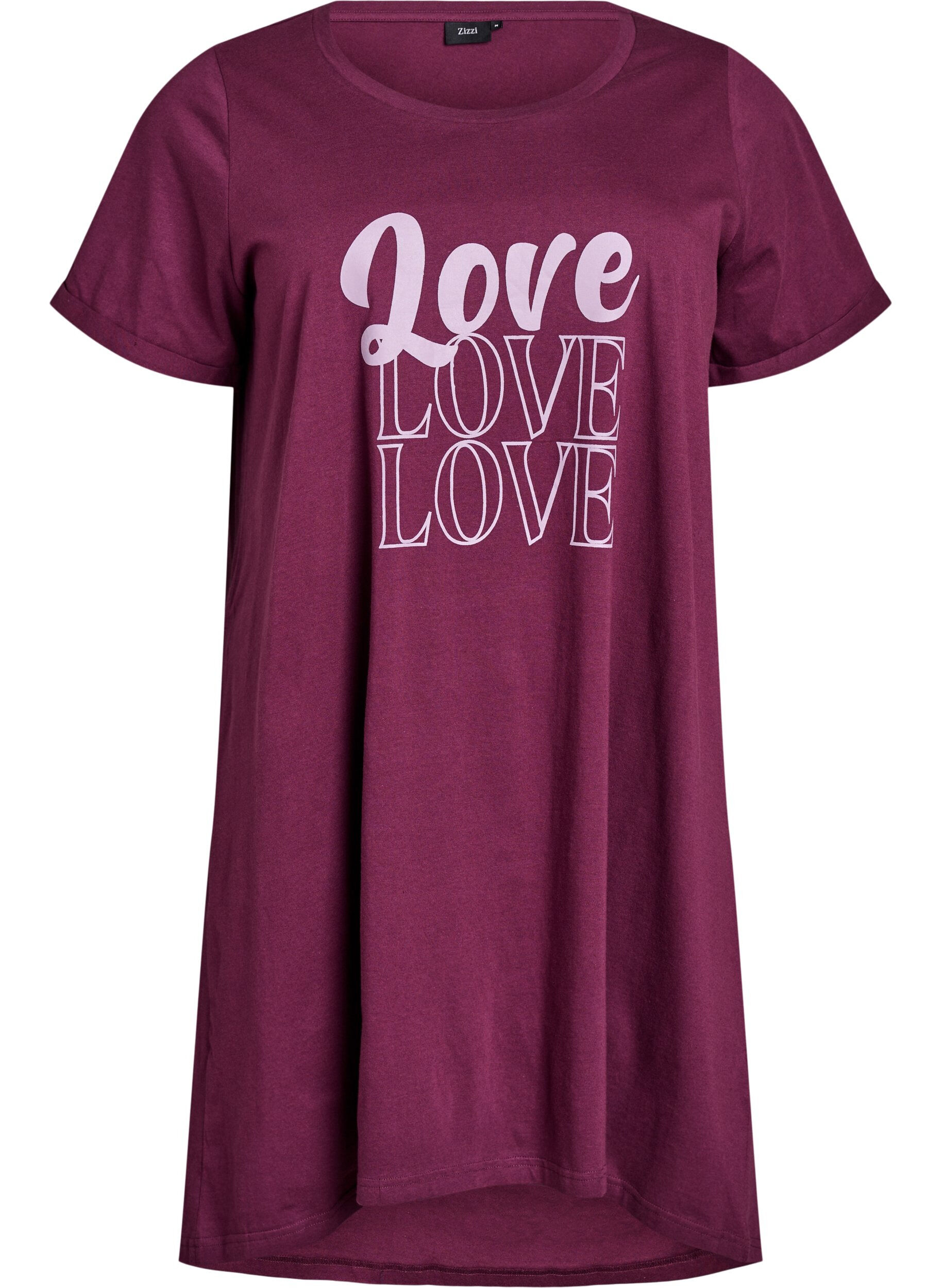 Zizzi Nachtjapon met korte mouwen van biologisch katoen, Donker Bordeaux, Packshot image number 0