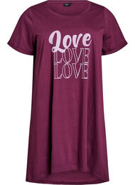 Nachtjapon met korte mouwen van biologisch katoen, Donker Bordeaux