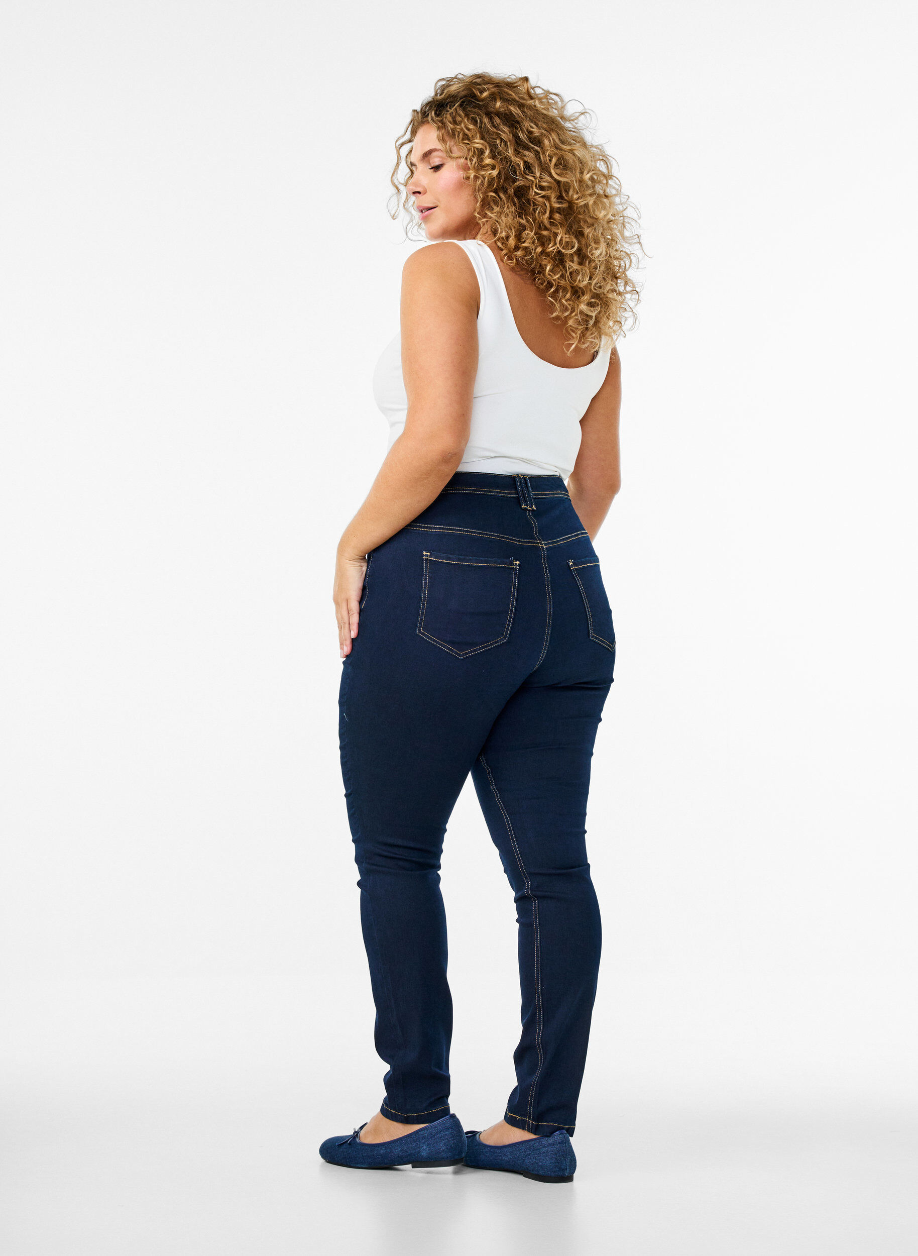 Zizzi Super strakke Amy jeans met hoge taille, Blauw, Model image number 1