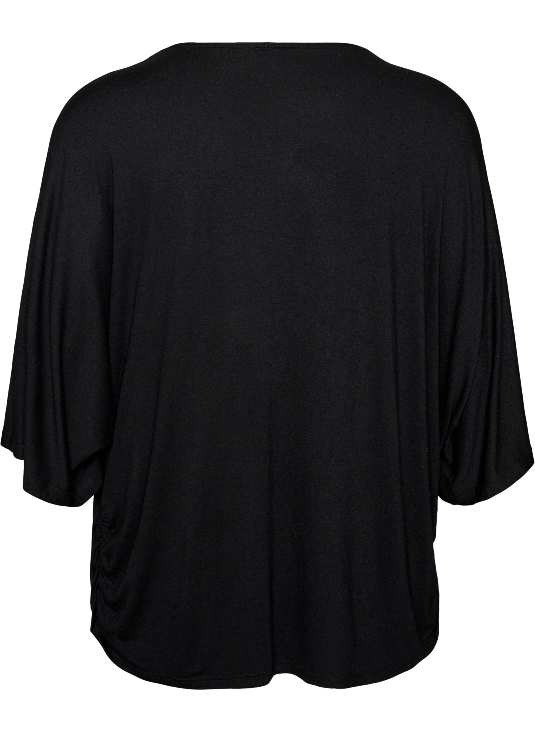 ZizziJersey blouse met halflange ballonmouwen, Zwart, Packshot image number 1