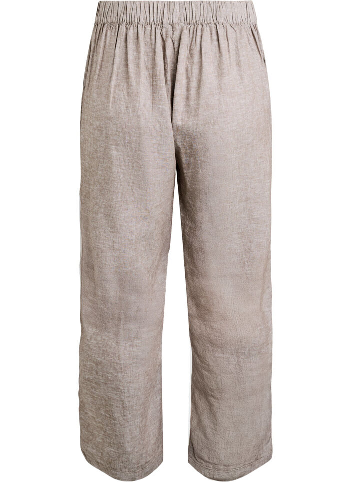 Linnen en viscose broek met losse pasvorm, Bruin, Packshot image number 1