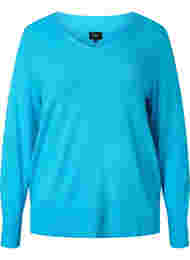 Gebreide blouse van viscose met v-hals, River Blue