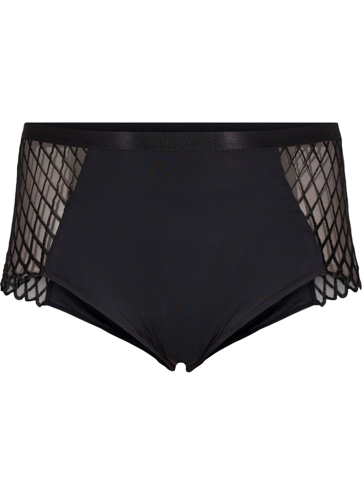 Slipje met mesh-detail en normale taille, Black, Packshot image number 0