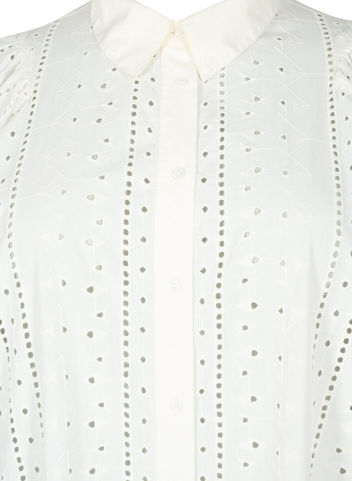 Katoenen overhemdjurk met broderie anglaise, Off White, Packshot image number 2