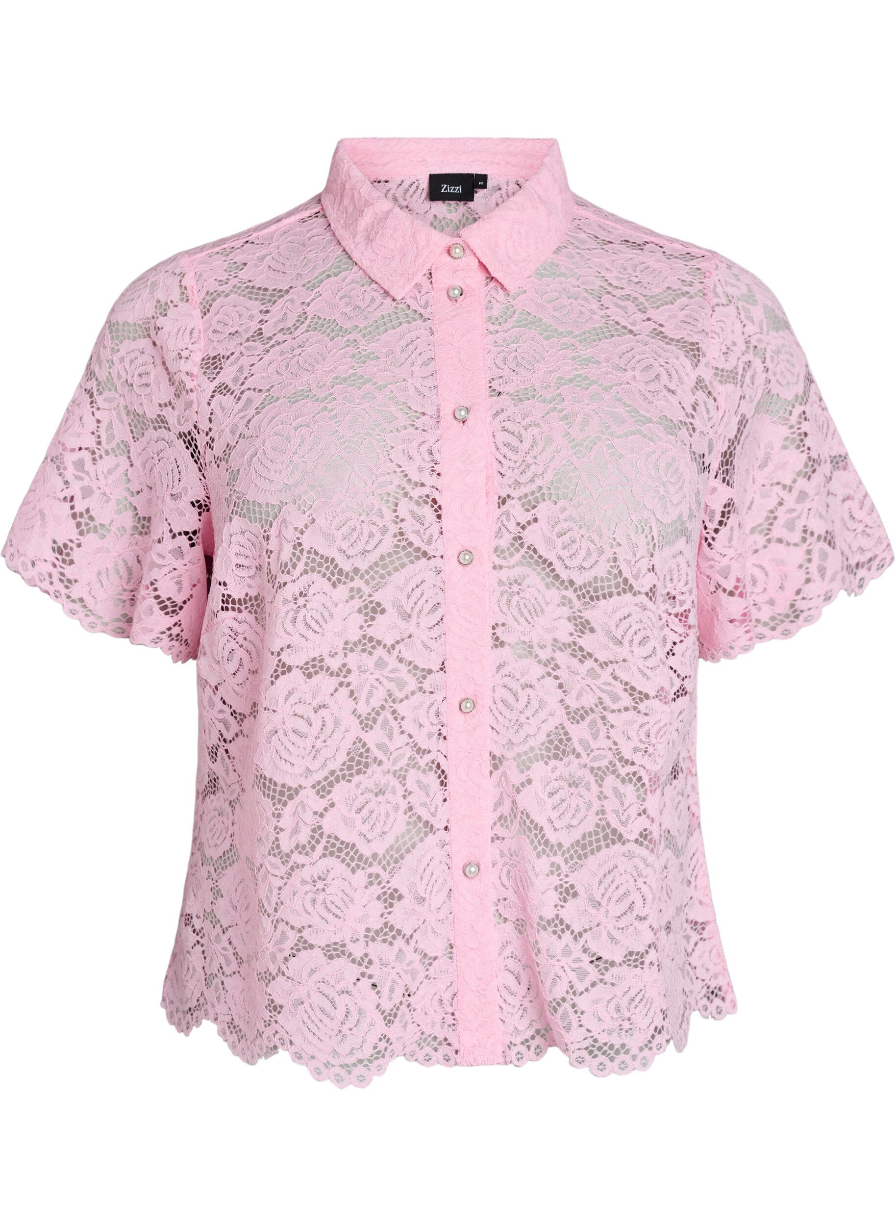 Kanten shirt blouse met parelknopen